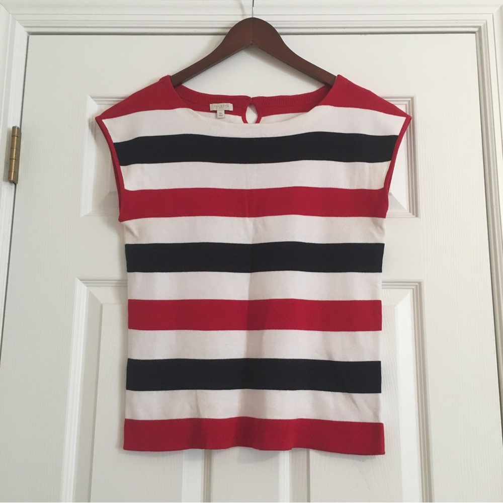 Petite Cap Sleeve Striped Patriotic Sweater Top